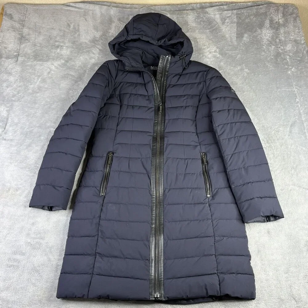 Michael Michael Kors Coat Womens XS Navy‎ Packable Puffer Hooded Long Quilted